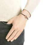 Swarovski Taşlı Rose Detaylı Siyah Ayarlanabilir Bileklik(Altın Kaplama)